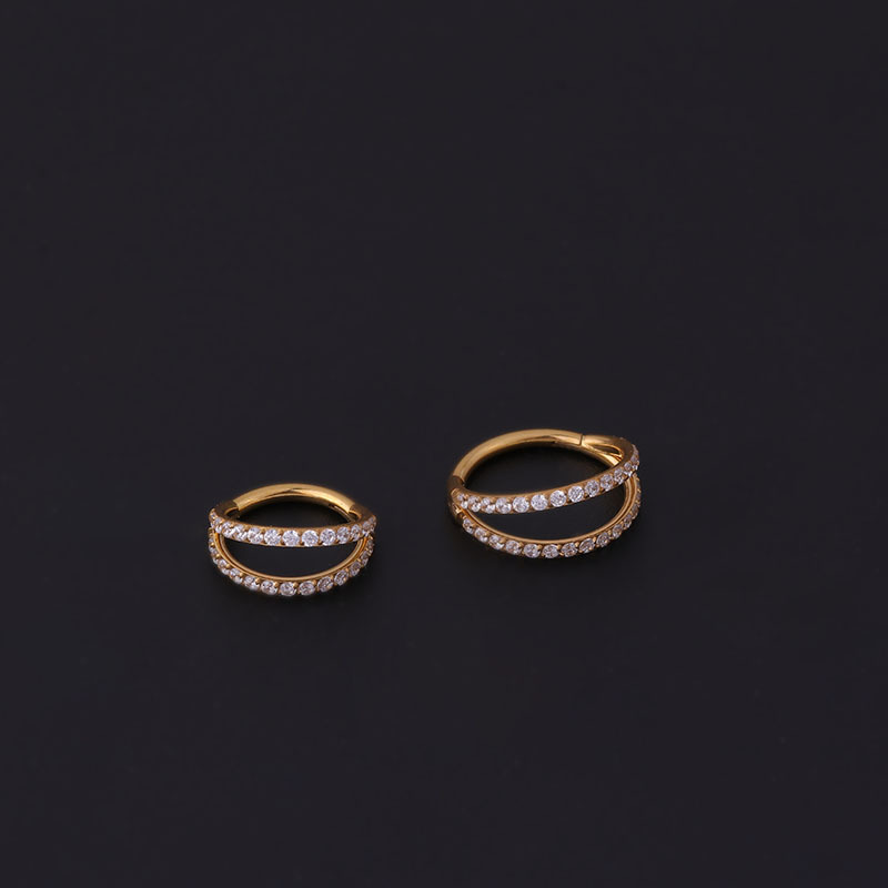 Stainless Steel Double Row Carved Zircon Seamless Closed Nose Ring Puncture Nose Studs