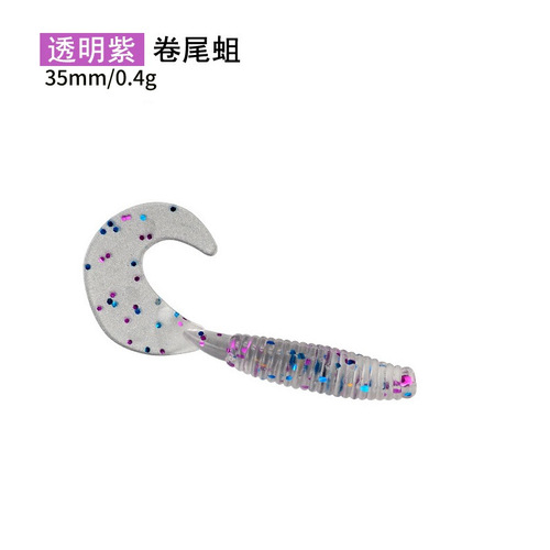 Factory-supplied bulk soft lures—curly-tail grubs for lure fishing, lead-head hooks, Texas rig setups, and salt-infused, fishy-smelling soft worms.