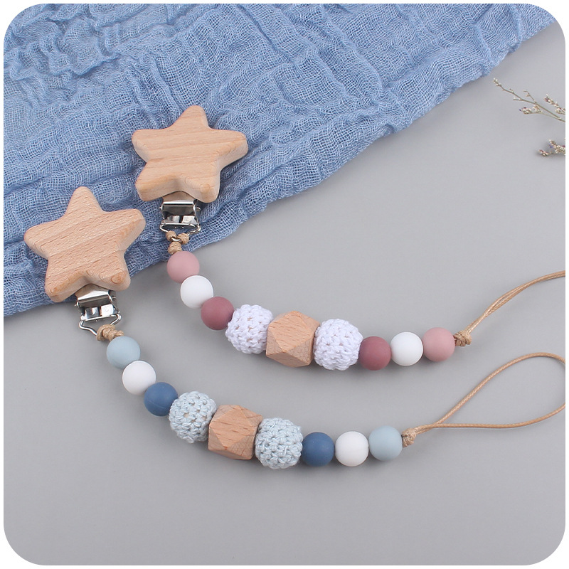 Nuevo bebé suministros madera hito tarjeta creativa bebé estrella de dibujos animados haya clip chupete cadena traje