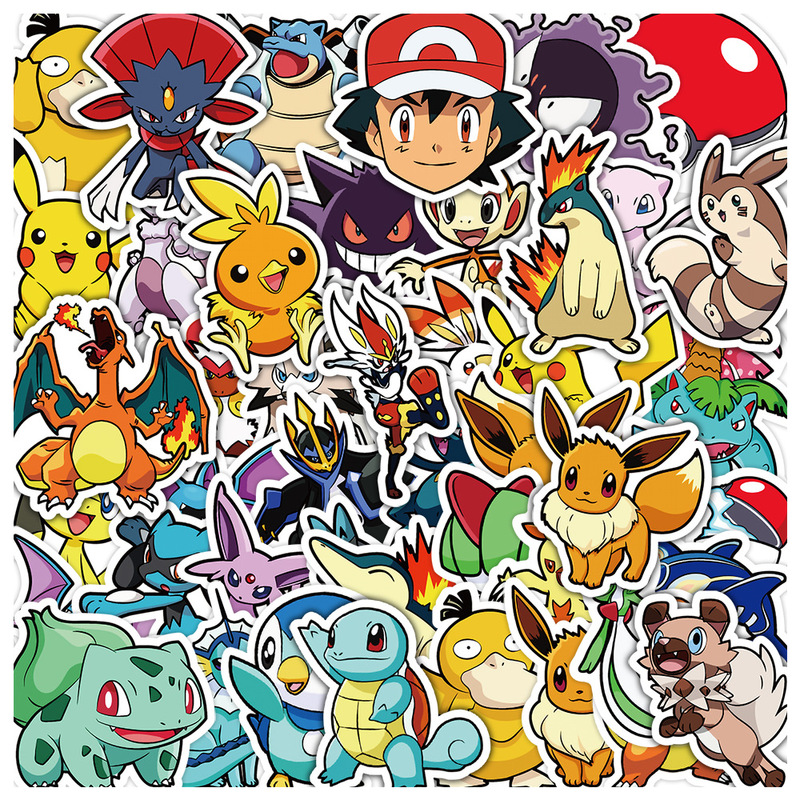 50/100/200 Pieces of Japanese Anime Pokémon Series Graffiti Stickers, Creative Anime Stickers for Water Bottles, Computers, Waterproof Decoration