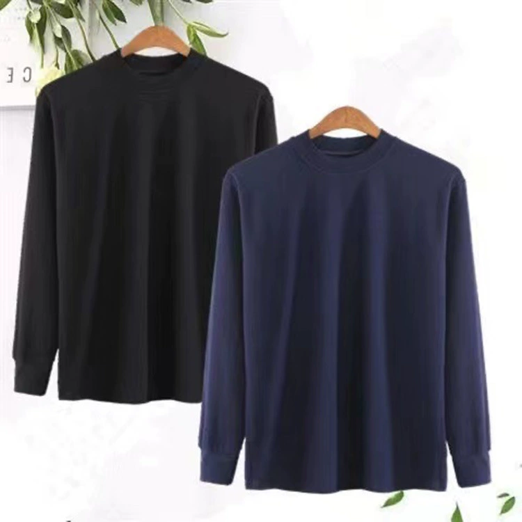 Мужская футболка с длинными рукавами для мужчин среднего возраста, осенне-зимняя осенняя одежда для среднего и пожилого возраста, тонкая однотонная Базовая рубашка с высоким воротником, Топ больших размеров