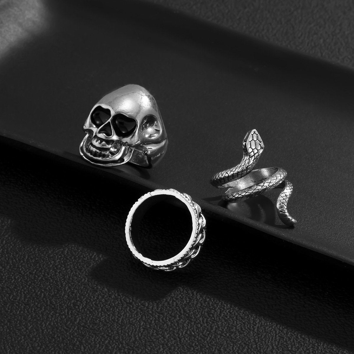 Punk Snake Skull Alloy Plating Rings 3 Piece Set display picture 4