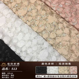欧洲站女装礼服时装立体绣花流苏面料 网纱蕾丝云雾面料 亮片布