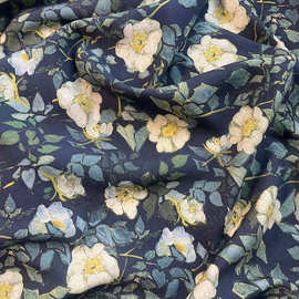 野玫瑰 数码印花锦棉面料新中式旗袍连衣裙上衣汉服手工diy面料