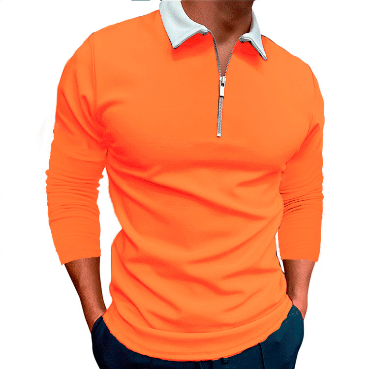 T-Shirt Long décontracté pour hommes, Polo à manches courtes imprimé, coupe ajustée, fermeture éclair, pull à revers_voghion.com