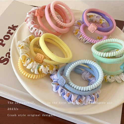 Colorful telephone cord hair rope female forest fairy beauty hair tie rubber band head rope high elasticity does not hurt the hair small intestine hair ring