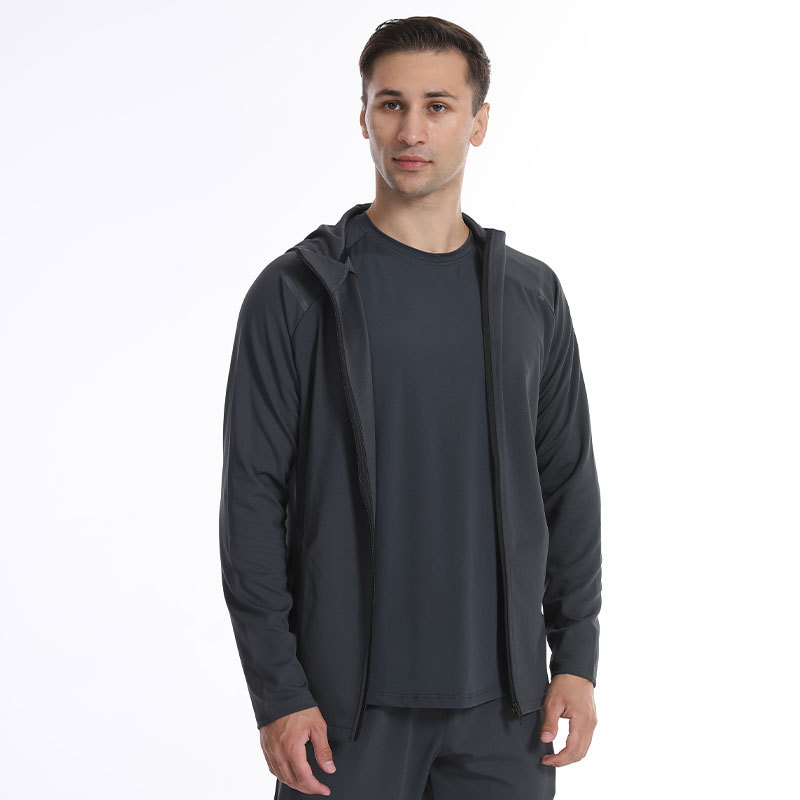 Chaqueta deportiva al aire libre de los hombres de primavera y otoño montañismo a prueba de viento con capucha fitness correr ropa cremallera cardigan de secado rápido de manga larga superior