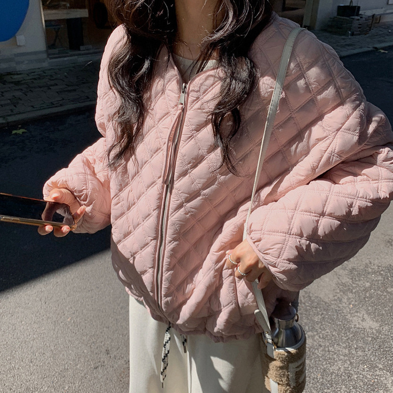 宽松大码加厚棉服韩版秋冬防风软糯保暖菱格拉链羽绒棉衣女外套|undefined