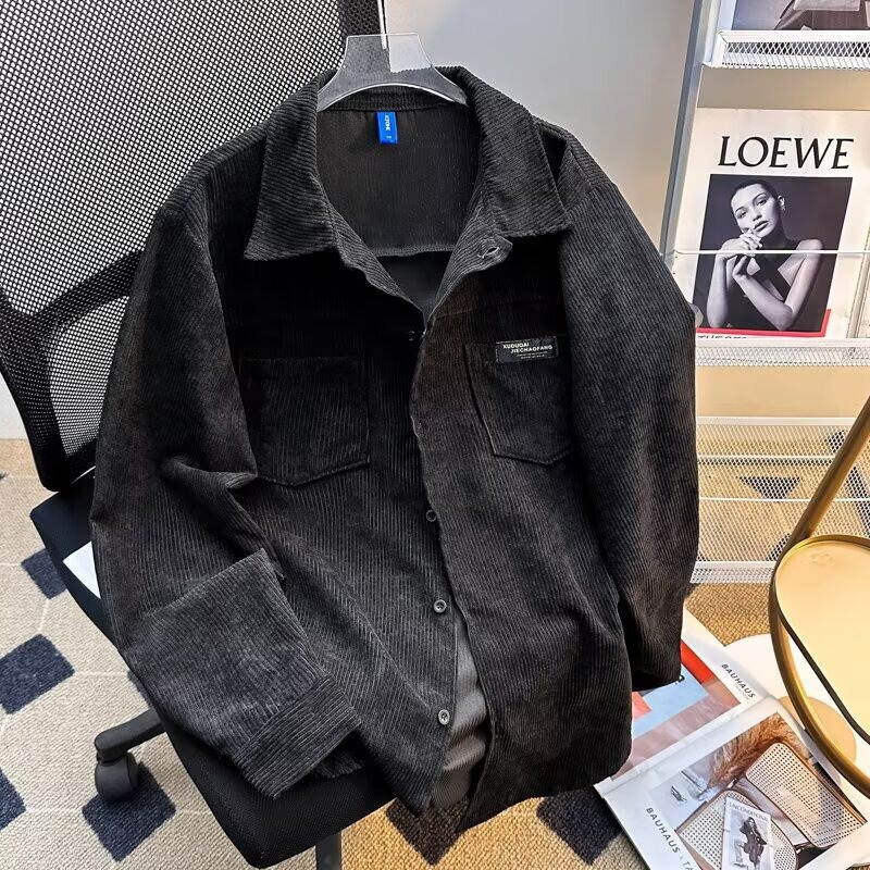 Corduroy Lapel Shirt Men's Spring and Autum American Retro Cleanfit Loose Casual Versatile Long-Sleeved Shirt