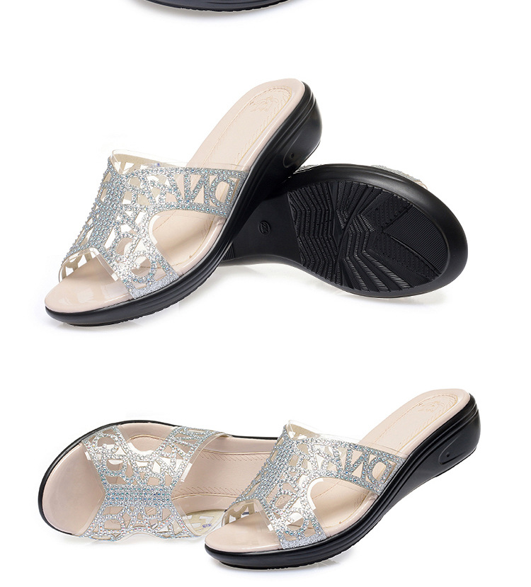 Dép xỏ ngón nữ đế bệt da thật đính đá rhinestone — Màu vàng chi tiết 18
