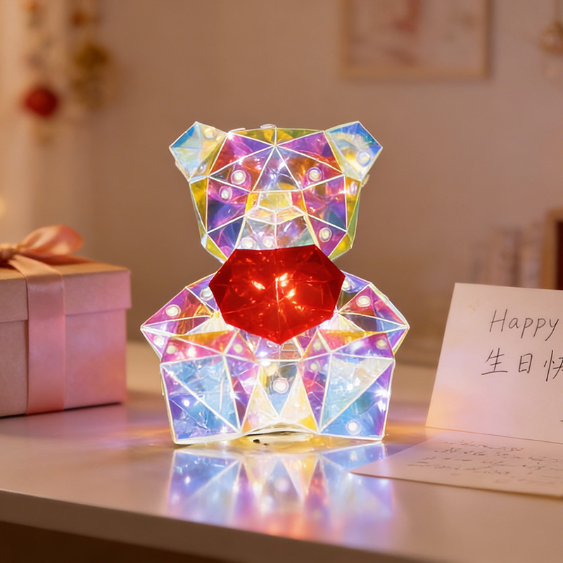 新款17CM爱心熊造型LED灯高透PET材质彩灯派对婚庆氛围装饰道具灯