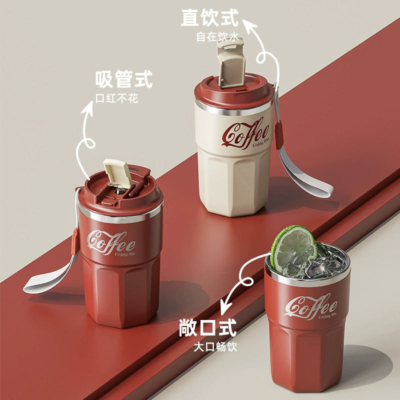 Ручная кофейная и чайная чашка (Shun Chen) из нержавеющей стали AISI 304, 480 ml, крышка против пролива