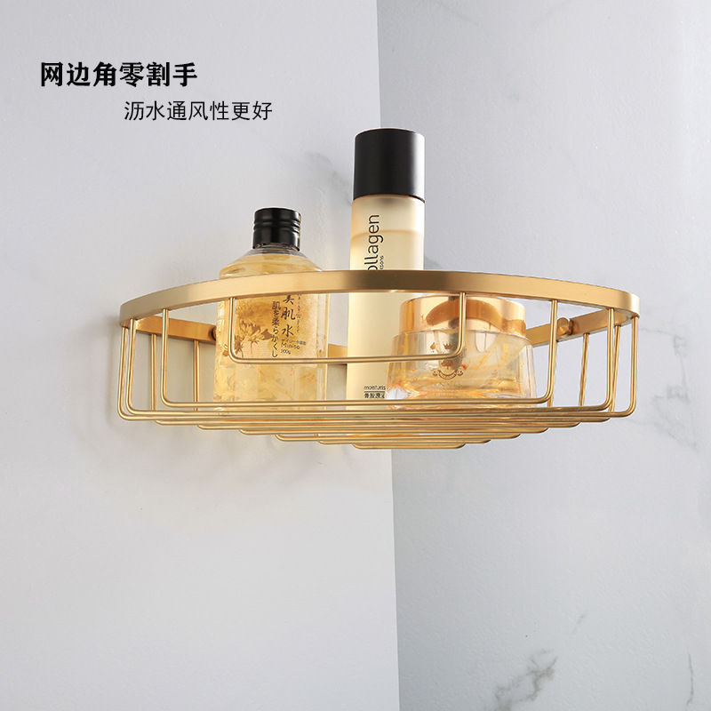 304不锈钢浴室置物篮 卫生间网篮置物架墙角壁挂式打孔单层三角篮