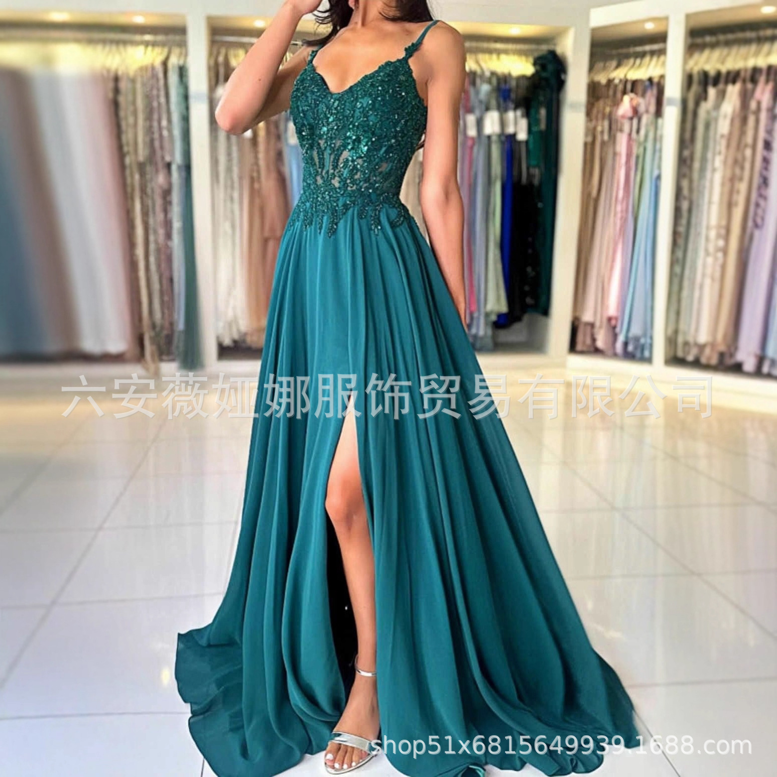 Amazon's New European and American Prom Dress 2025 Cross-Border Suspender Slim Evening Dress Party Host Adult Women