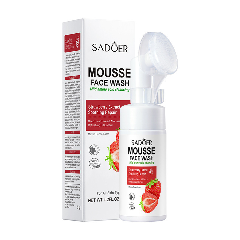 Espuma limpiadora facial SADOER pure English con aminoácidos de plantas y frutas, con cabezal de cepillo, venta al por mayor para comercio exterior transfronterizo.