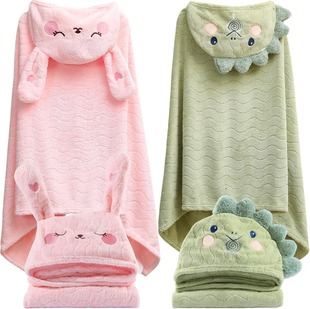 Coral Velvet Kidsren's Bath Towel Casual Home Wear Hooded Thickeneded Warm Cartoon Cloak Shawl Monster Absorbent Bath