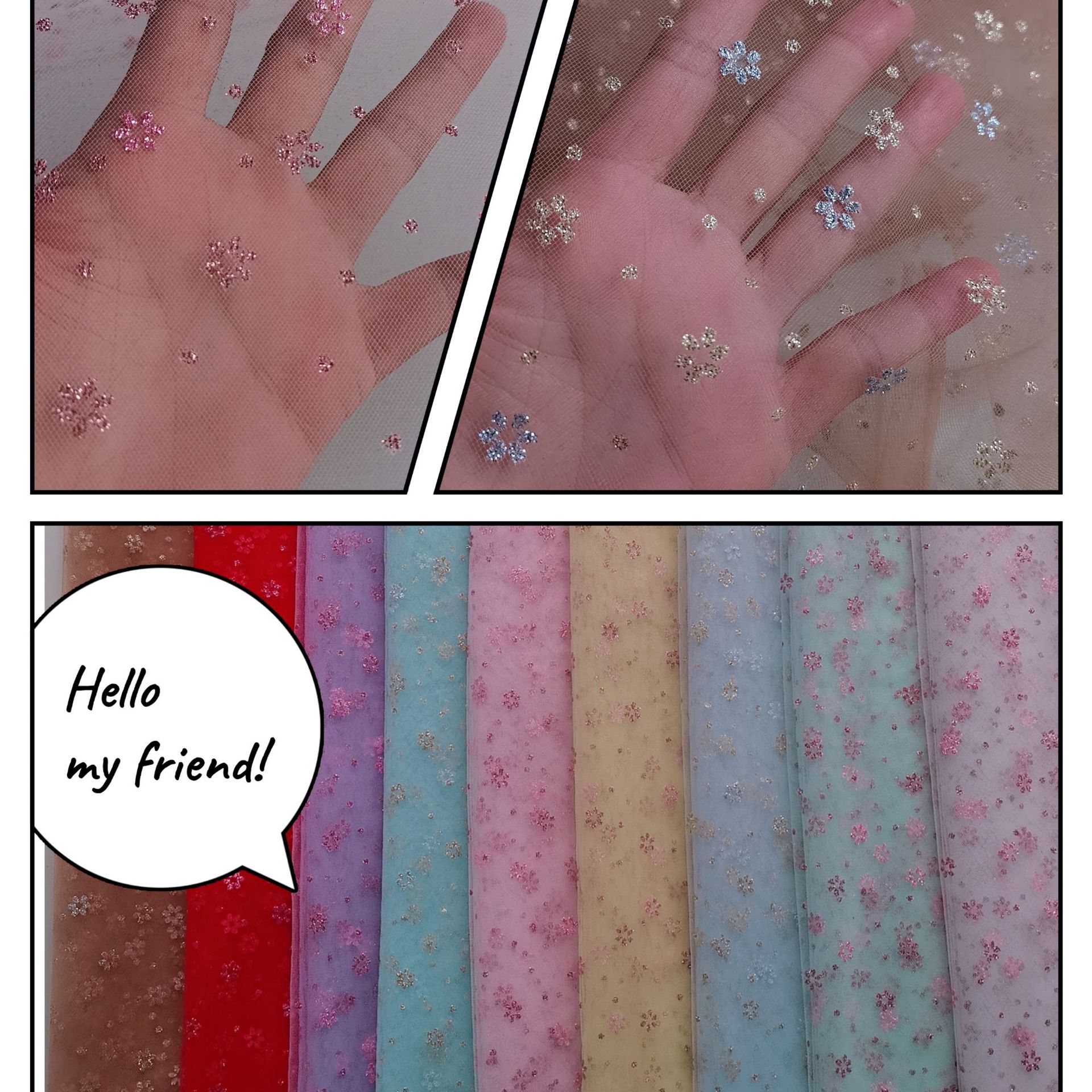 新款多色供应~小清新特美网纱一公分小梅花圆点双色印粉 裙装面料