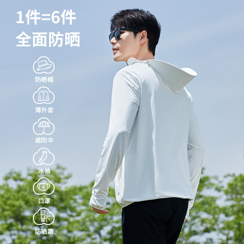 新款户外冰丝原纱防晒衣男钓鱼服透气防紫外线连帽皮肤衣|undefined