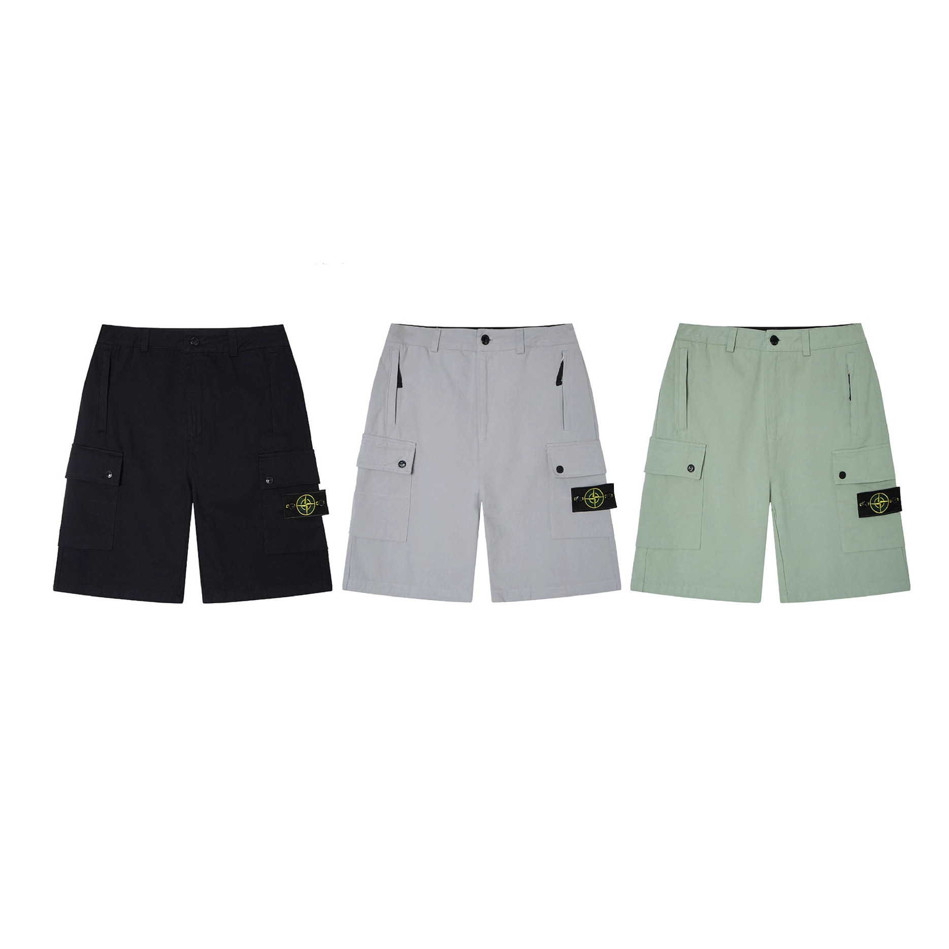 Cross-Border American-Style Stone Stone Side Label Multi-Pocket Washed Cargo Casual Shorts for Men and Women Foreign Trade Dropshipping