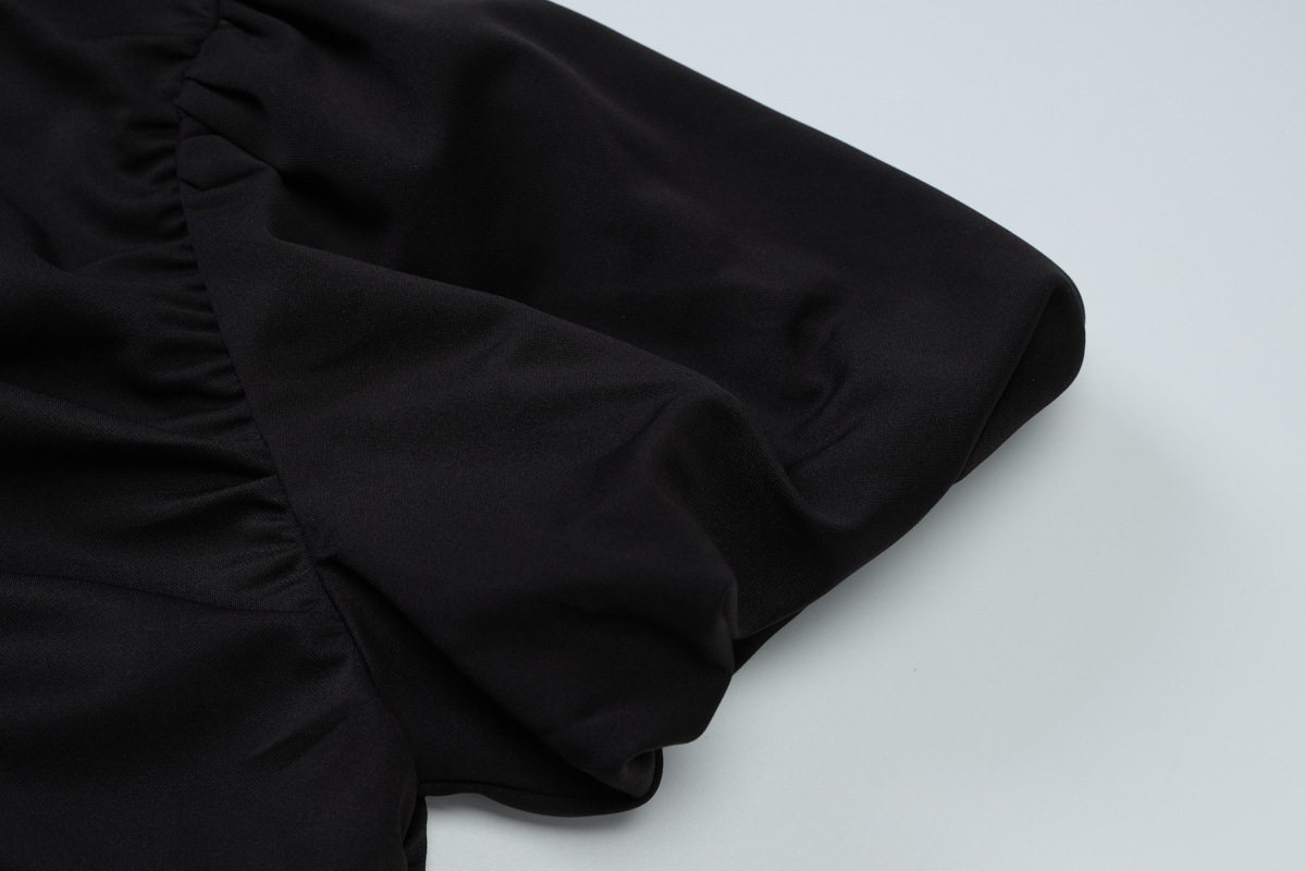 Vestido largo ajustado de verano para mujer, estilo francés, con cuello redondo, manga corta y cintura plisada.