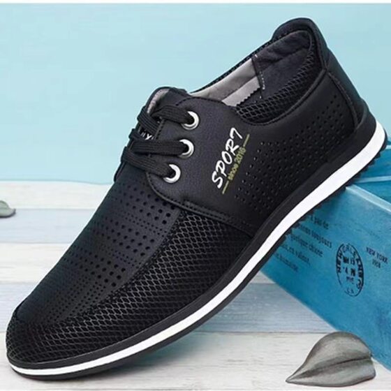 Leather Sandals Men's Summer Hollow-out Casual Leather Shoes Men's Soft Driving Shoes Men's Lace-up Soft Bottom Breathable Men's Shoes
