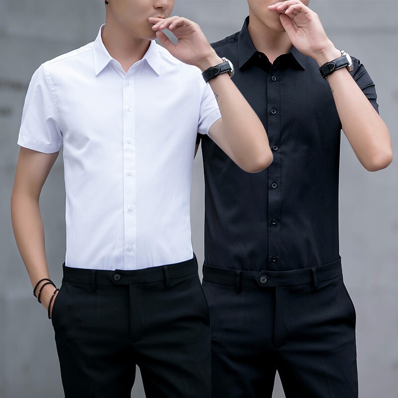 White Shirt Men's Short-Sleeved No-Iron Slim Fit Pleated Business Work Clothes Autum Professional Formal Men's Long Shirt