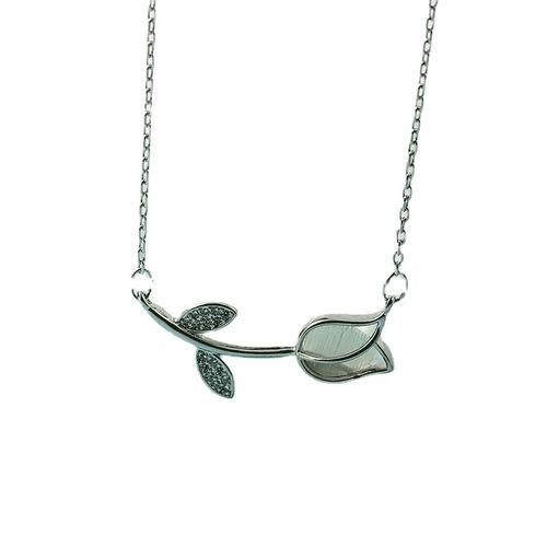 New Korean Tulip Flower Necklace Women's Niche Design Light Luxurious Cat's Eye Temperament Clavicle Chain Rose