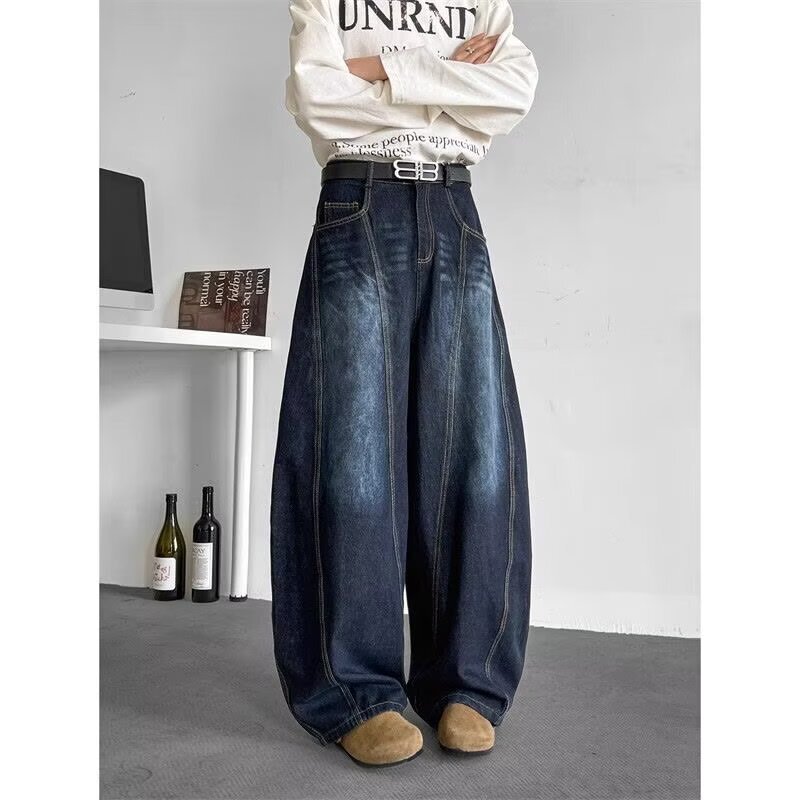 Vintage Scimitar-Shaped Embroidered Three-Dimensional Design Jeans for Men and Women, Slimming, Slightly Flared, Loose and Relaxed Wide-Leg Pants