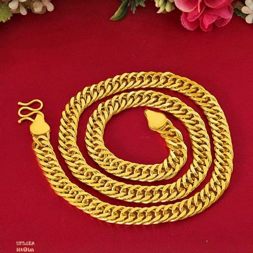 Высокие имитации вьетнамского песчаного золотого ожерелья мужского высокого класса моды доминирующий босс ожерелье с двойной головой дракона позолоченный конский кнут ожерелье