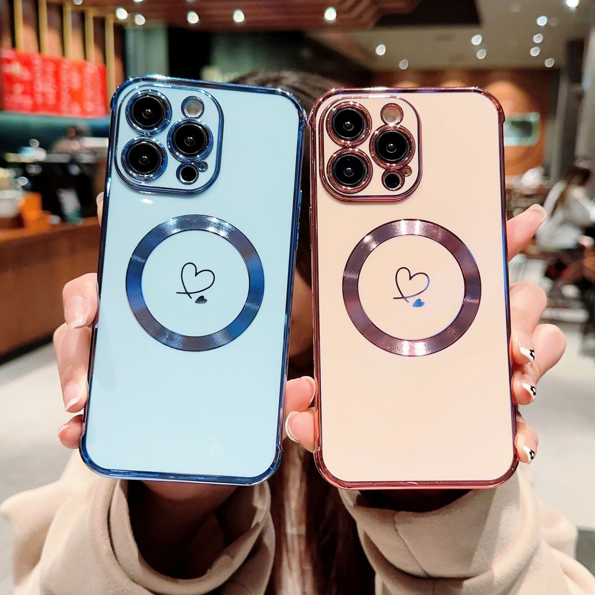 Magnetic Electroplated Double Heart Phone Case For Iphone 17_voghion.com