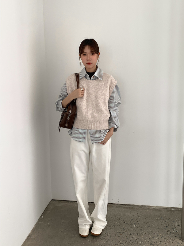 衣尔衫 高频叠穿 羊毛韩系百搭短款针织马甲女坎肩纯色休闲0584|undefined