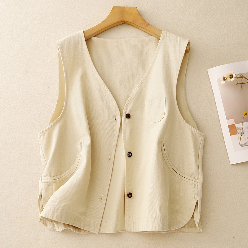 Real Shot of In-Stock Spring and Summer New V-Neck Vest for Women, Solid Color Vest, Casual Layered Sleeveless Tank Top