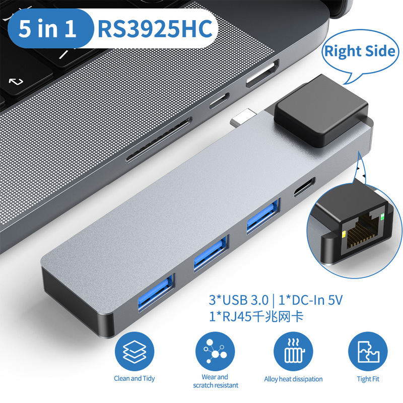 Ai Rongsheng Private Model 5-in-1 Direct Plug-In Splitter Right Side Model 3*Usb 3.0+Gigabit Network Card Patch Hub