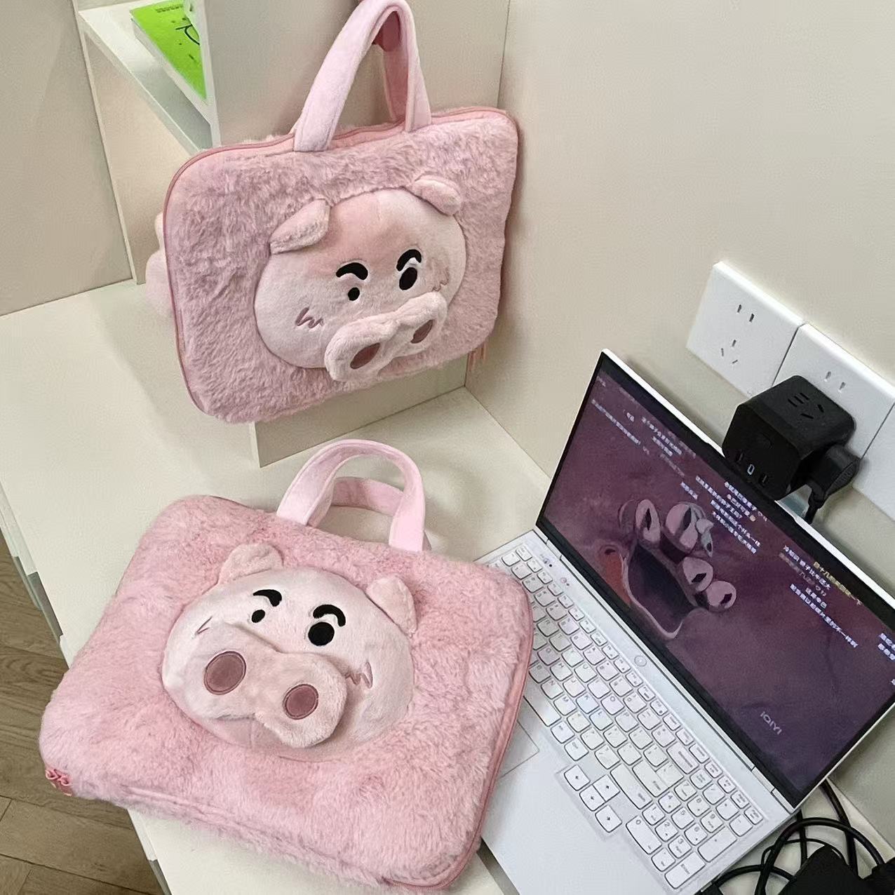Cute cartoon handbag, laptop bag, zipper bag, girly cute cartoon large-capacity notebook briefcase for women