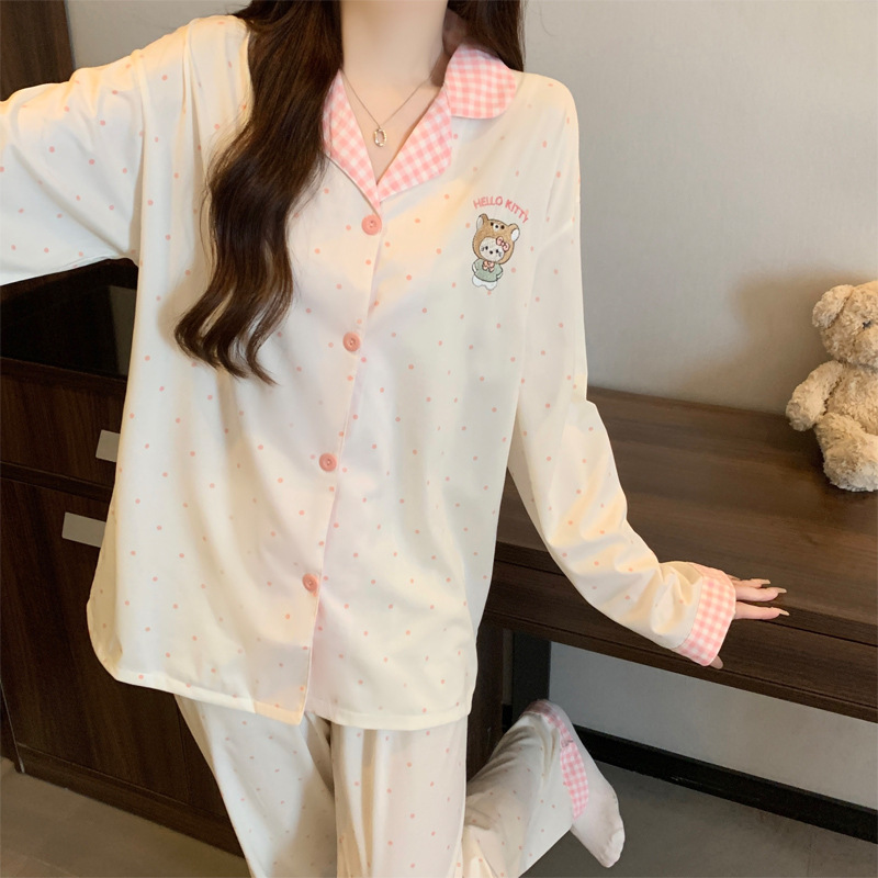 Al por mayor transfronterizo nuevo primavera y otoño pantalones de manga larga pijamas cardigans con ropa casualizada de algodón de dibujos animados