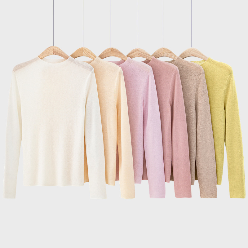 2025 Autumn/Winter New Knitted Wool Sweater for Women, Half-Turtleneck Slim Fit, Elegant Long-Sleeve Top, Base Layer