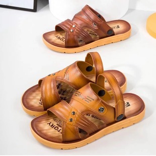 Brown men's cool 2024 summer new men's sandals non-slip wear-resistant two-wear middle-aged men's outdoor sandals wholesale