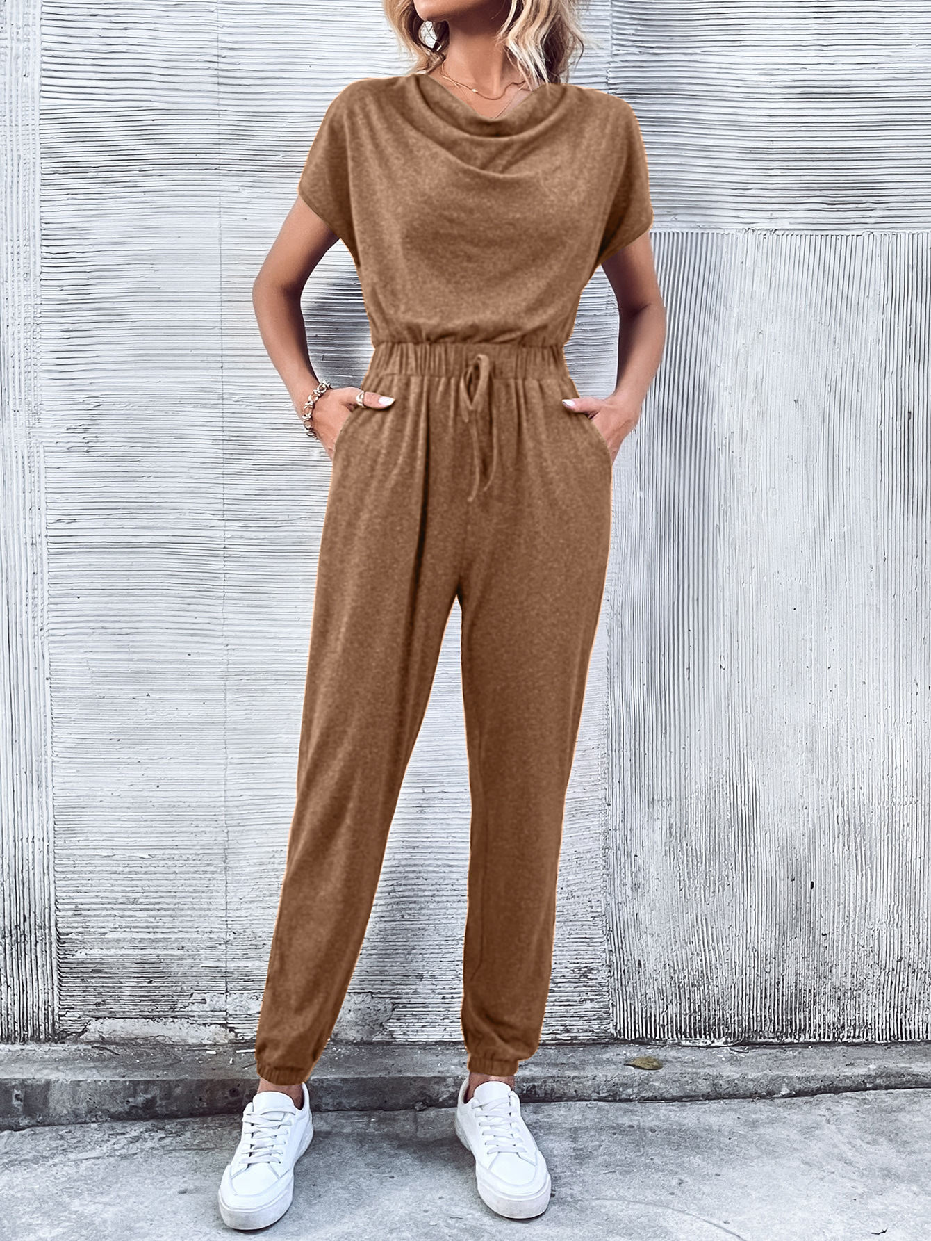 Women Clothing Casual Short-Sleeved Wide Leg Jumpsuit