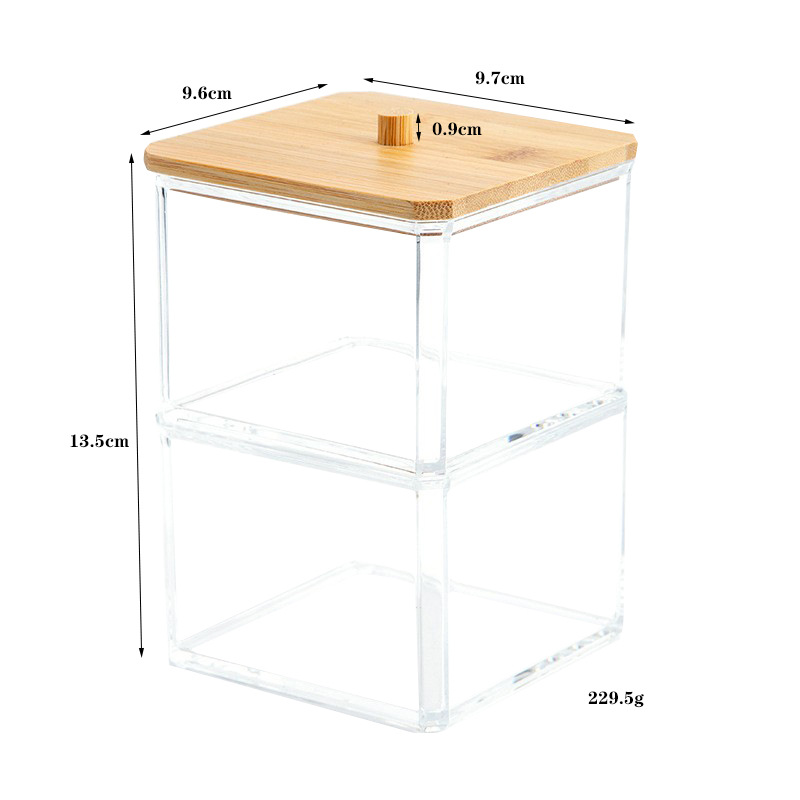 Cubierta de bambú hisopo de algodón caja de almacenamiento transparente portátil tanque de almacenamiento apilado acrílico bola de algodón caja de polvo