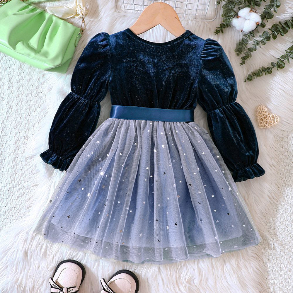 EW – vêtements pour enfants, nouveau produit pour filles, robe de princesse en maille dégradée de velours, automne et hiver, Q1403-C_voghion.com