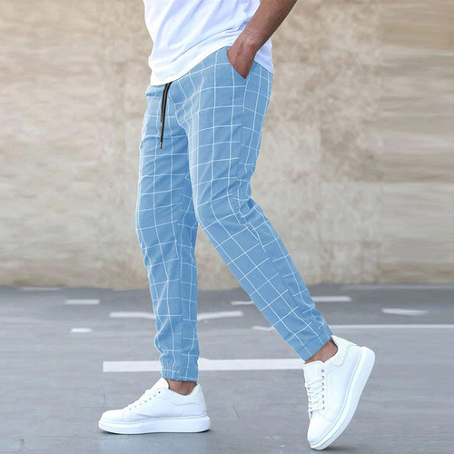 New European and American street-style plaid casual pants, fashionable men's casual corduroy pants—wholesale.