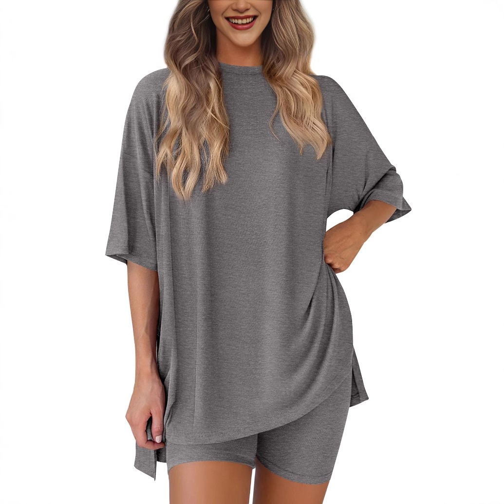 2025 Spring Summer European And American Cross-Border New Loose Fashion Solid Color Casual Short Sleeve Shorts_ecoleips.com