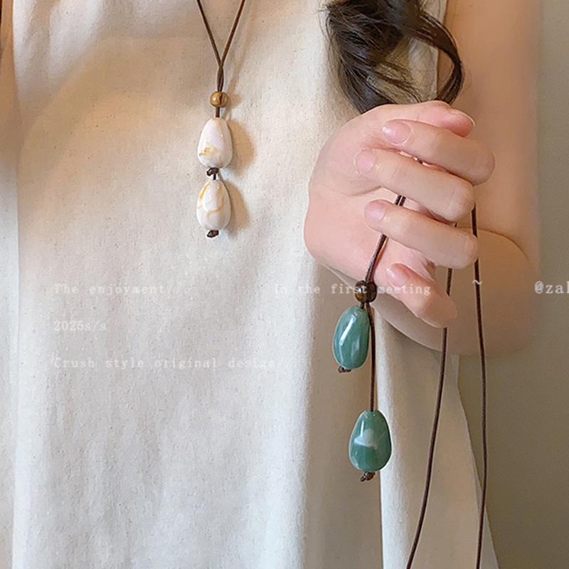 橡果森系植物干果毛衣链长款民族风配饰男女手工编织棉麻服饰项链