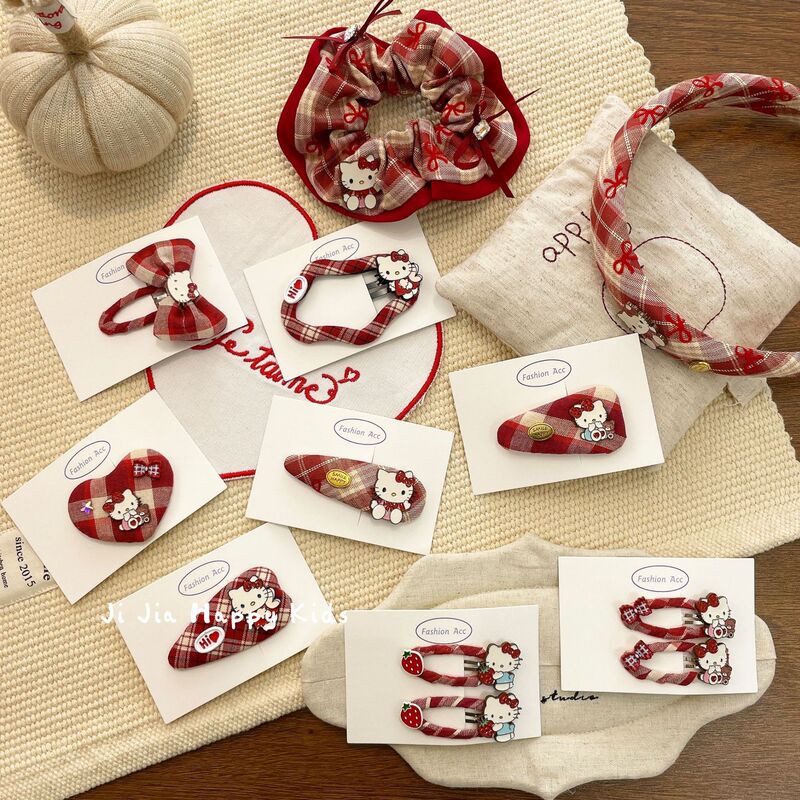 New Cartoon Kt Cat Hairpin Red Plaid Bb Clip Sweet New Year Christmas Ponytail Sausage Ring High Skull Headband New Cartoon Kt Cat Hairpin Red Plaid Bb Clip Sweet New Year Christmas Ponytail Sausage Ring High Skull Headband