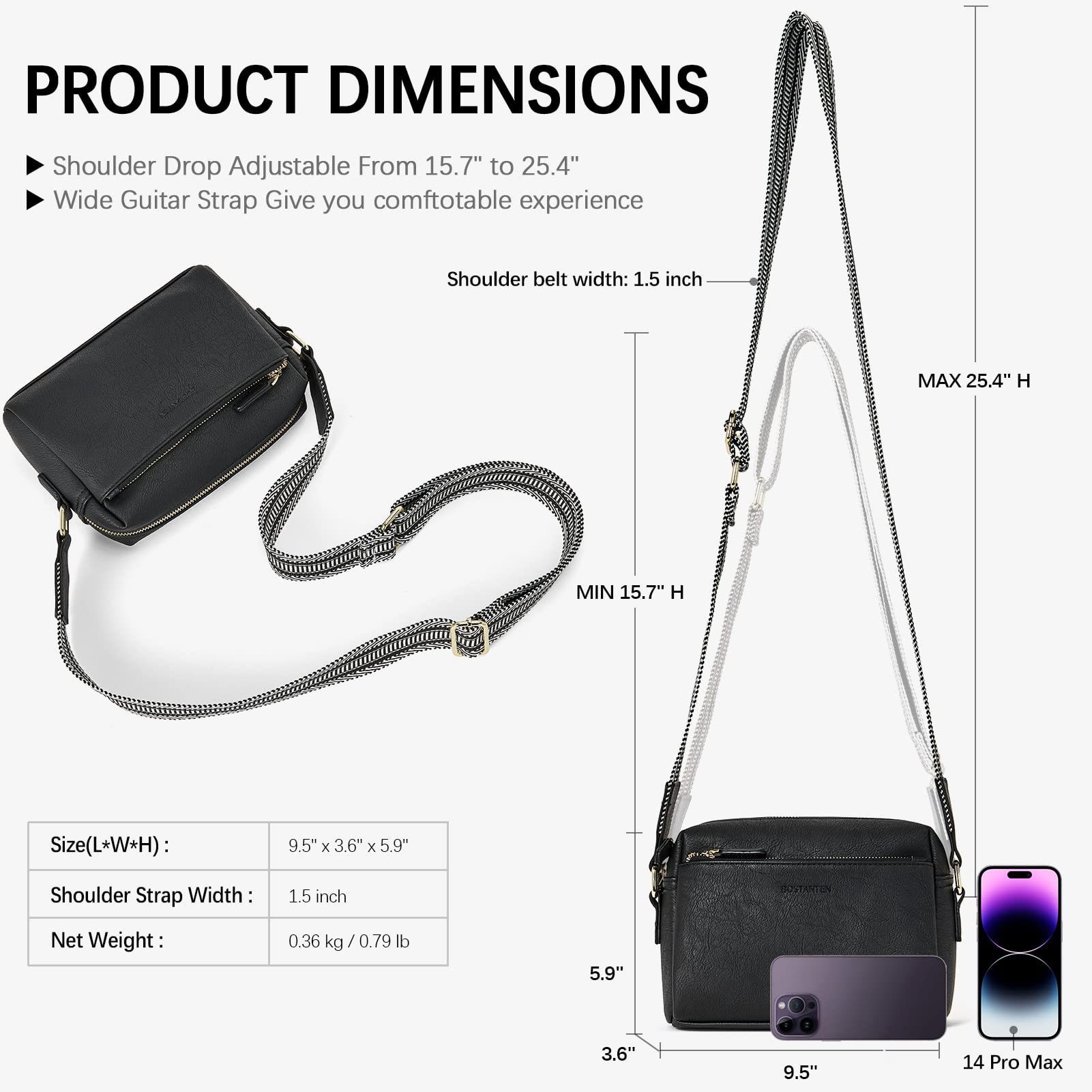New women's small crossbody bag, three zippered mobile phone newspaper, leather small bag, colored shoulder strap single shoulder bag_voghion.com