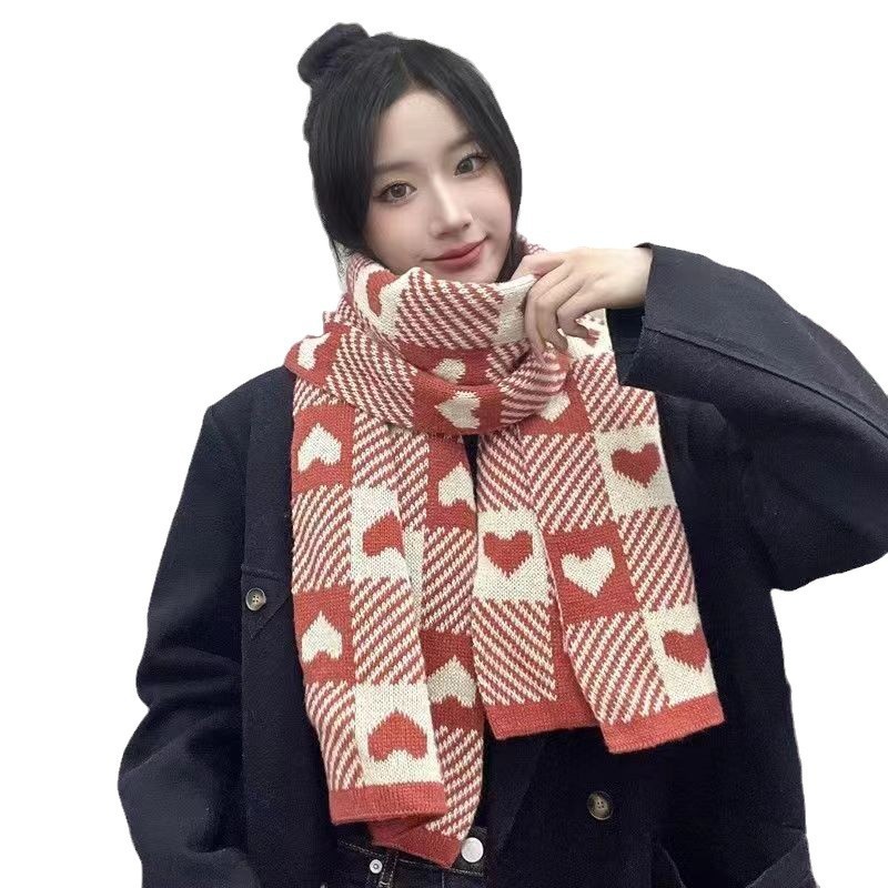 Herbst und Winter Kaschmirimitat Damen doppelseitiger Love Plaid Schal koreanischer Fransen warmer Schal vielseitig verdickter Schal_voghion.com