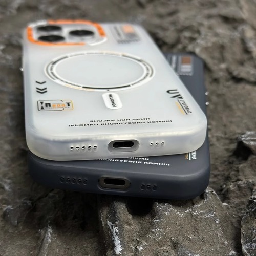 Chic Brand Letter Sanding Magnetic Charging Case for iPhone 15, Skin Texture Acrylic iPhone 14 Hard Case