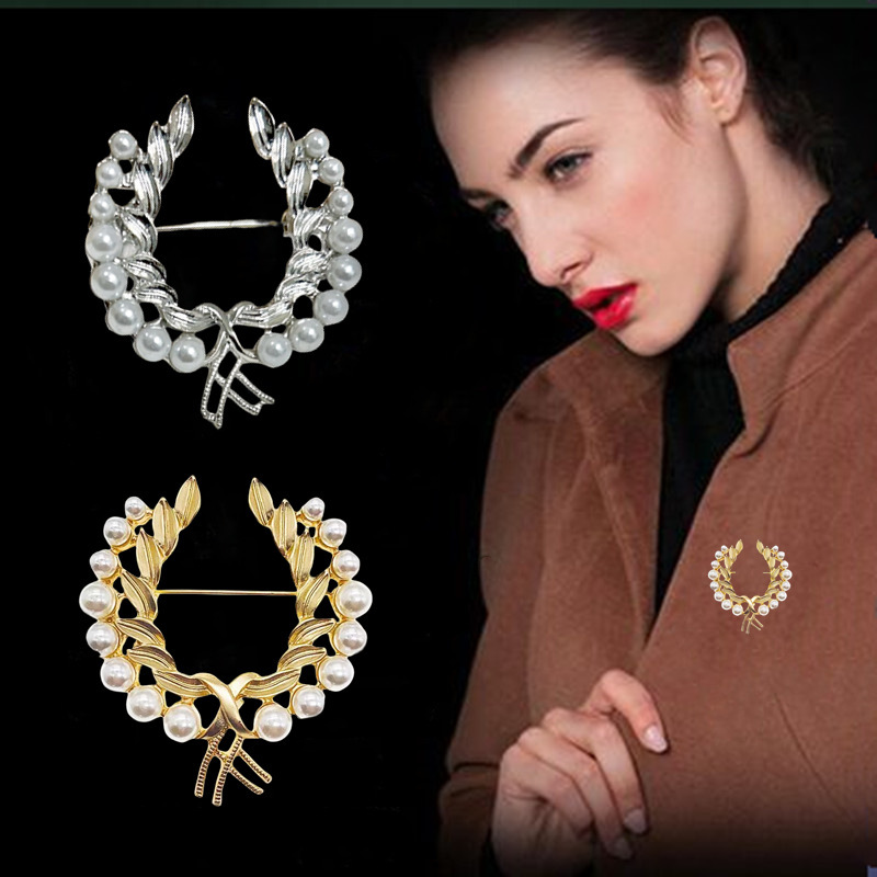 Pearl Corsage Wheat Ear Brooch Girl Women's High-end All-match Clothes Pin Distinctive Anti-light Alloy Buckle Pin Accessories