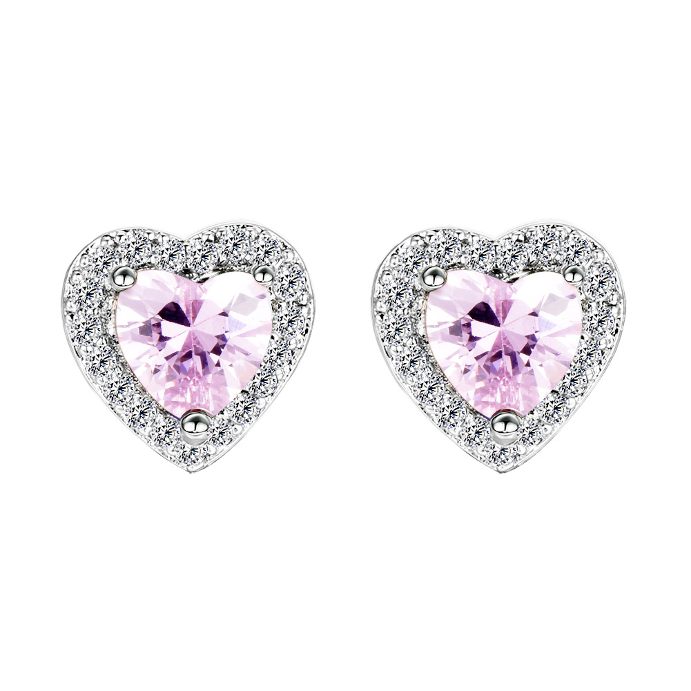 Fashion Heart Shape Copper Inlay Zircon Ear Studs 1 Piece