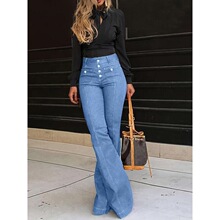 B 74510 Button Front High Waist Flared Jeans �ſ۸������ȿ�